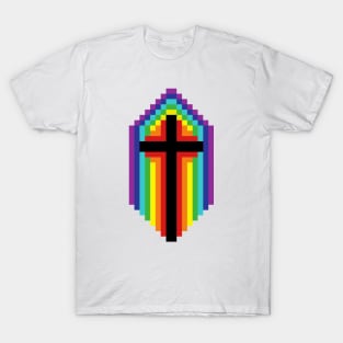 Rainbow Cross - Black on White T-Shirt